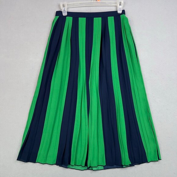 J Crew Skirt Womens 0 Navy Blue Kelly Green Pleated Flowy Classic Coastal Preppy - Picture 2 of 14